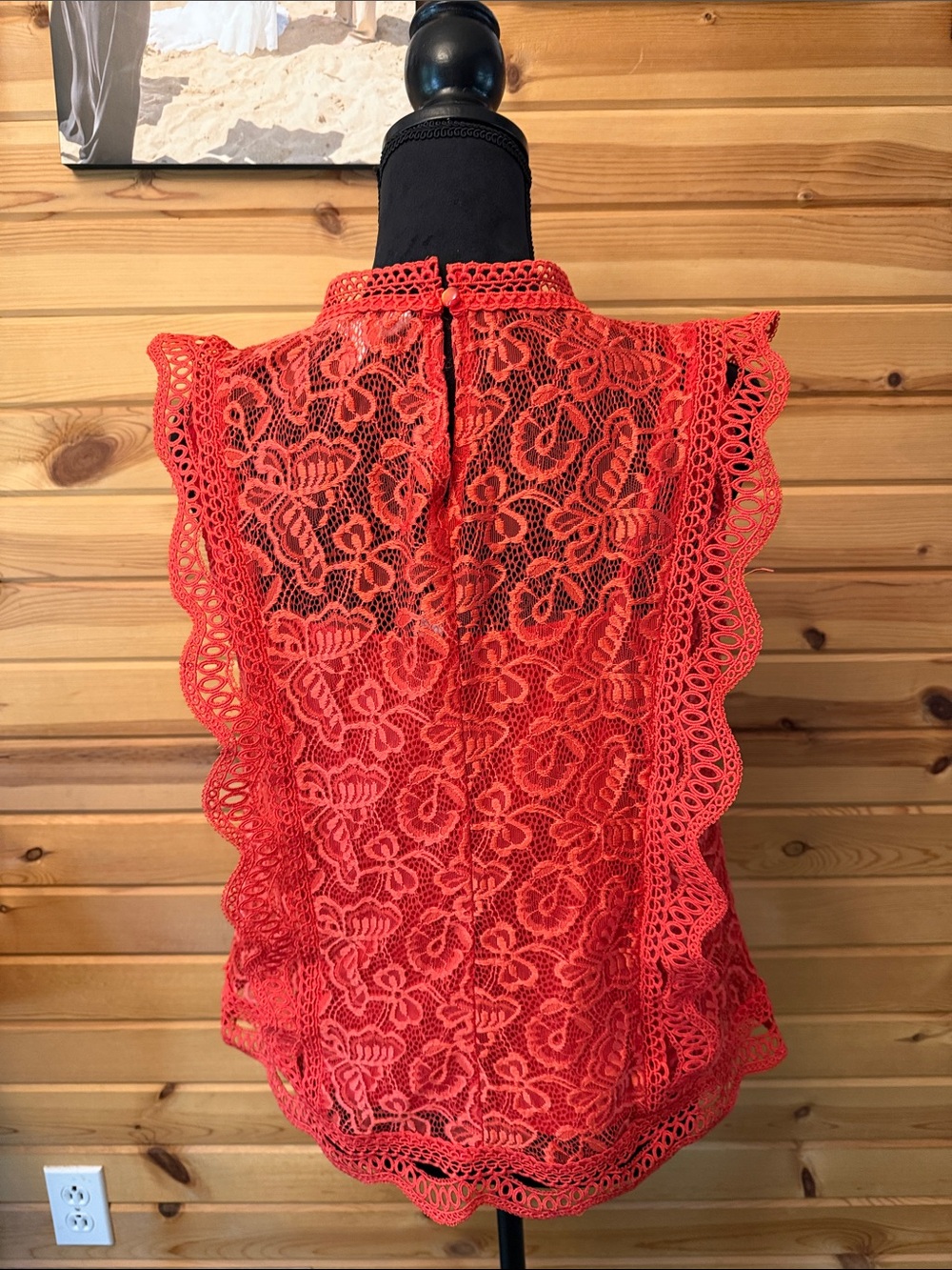 Adiva Red Lace Crochet Sleeveless Camisole - Picture 3 of 5